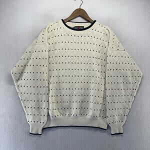 Vintage Granpda Sweater Men's Medium White Geometric Textured Made In USA 90s
